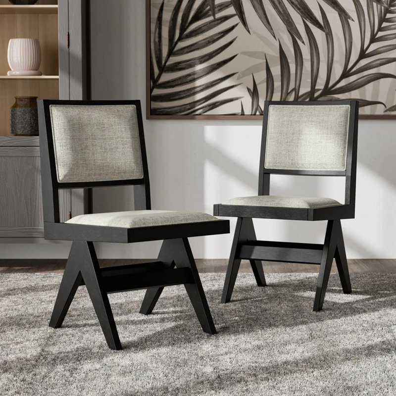 Ensemble de 2 chaises d'appoint de salle à manger rembourrées avec pieds en V inversés en noir et gris clair