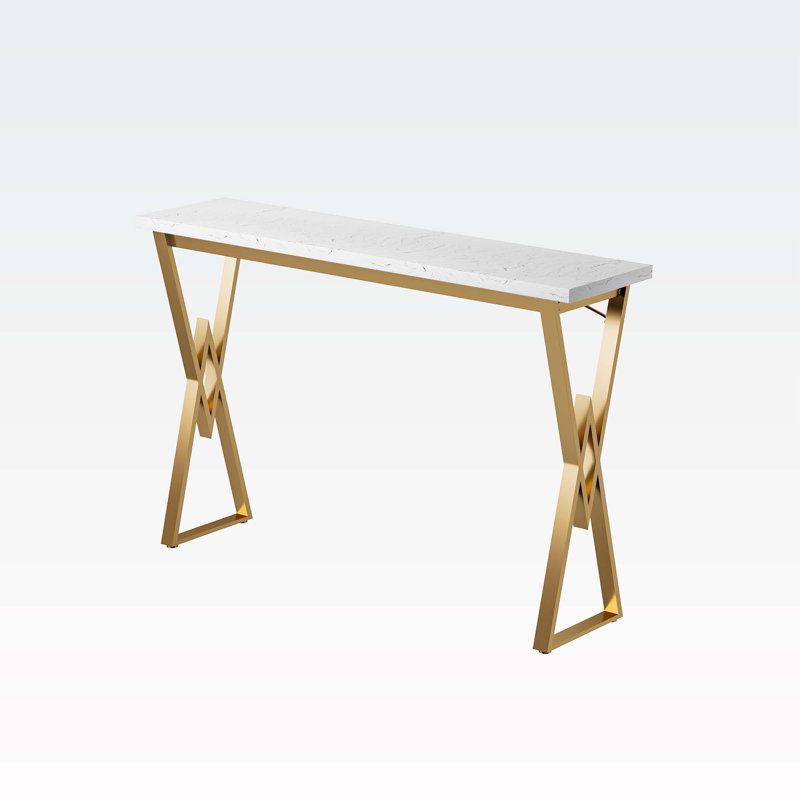 63" Modern White Kitchen Bar Height Dining Table Wood Breakfast Pub Table With Gold Base