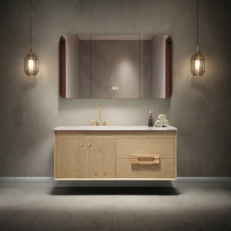 Nouvelle armoire de salle de bain de style chinois, H 19,68 po x l 51,18 po x P 21,65 po