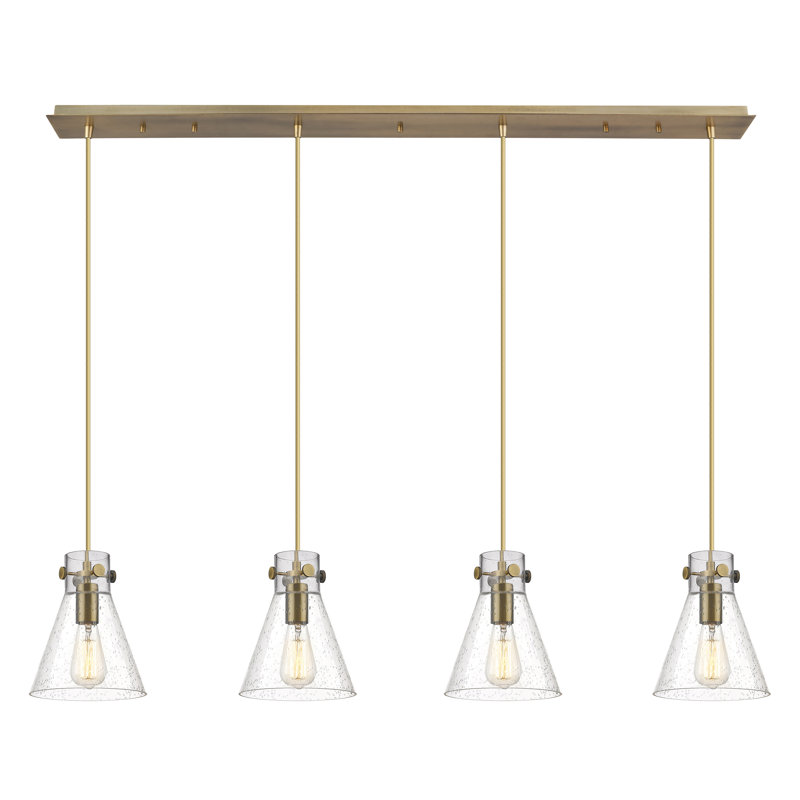 Luminaire suspendu conique à 4 lumières Amrith, Laiton brossé, Bullé