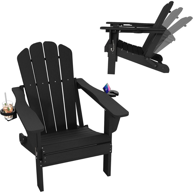 Chaises Adirondack pliables et ajustables, en PEHD noir, mobilier de jardin moderne, Black
