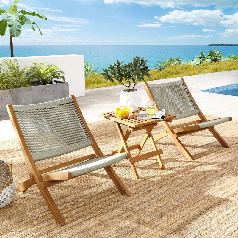 Chaises longues et table d'appoint pliantes en teck et corde Vienna Vienna, Naturel / naturel
