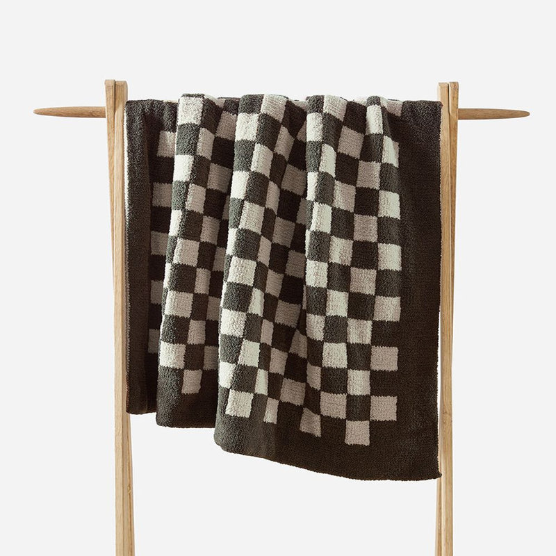 Checkerboard Knitted Throw Blanket, Mocha/Sahara Tan Checkered