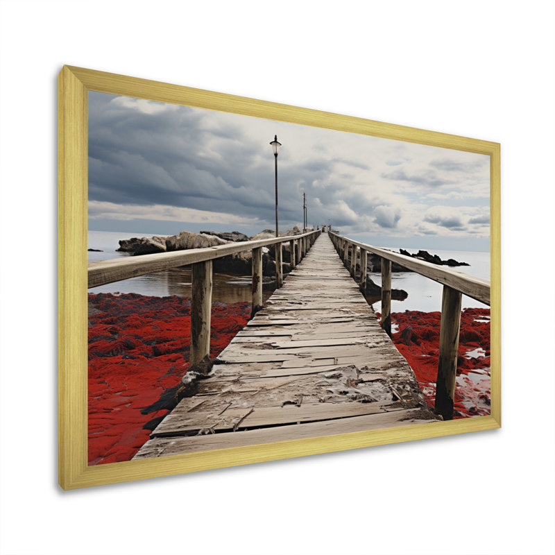 Tawnya Beach Pier Perspect Black VII sur impression sur toile, H 16 po x l 32 po x P 1 po, Encadrement doré