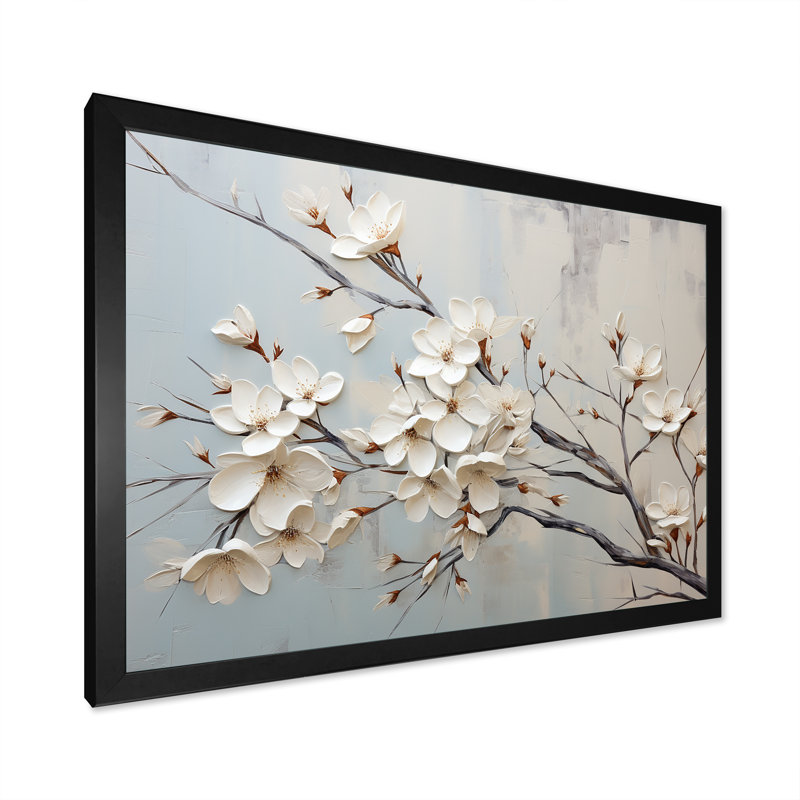 «White Dogwood Blossom Scenery III» - art mural cornouiller, H 24 po x l 32 po x P 1 po, Cadre d'angle fermé noir