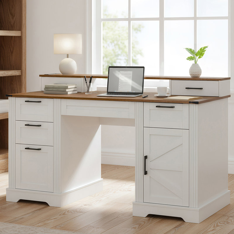 Bureau d'écriture 59 "avec station de charge, Brun / Blanc