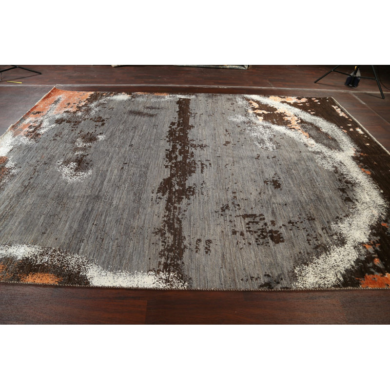 Tapis oriental contemporain à teinture végétale noué à la main 9 x 12