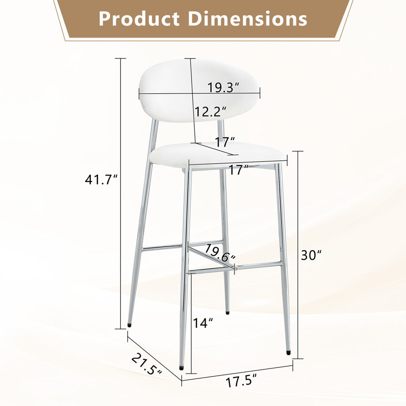 Ensemble de 2 tabourets de bar, chaises de bar rembourrées modernes avec pieds en métal robustes, pour îlot de cuisine et bar pour la maison