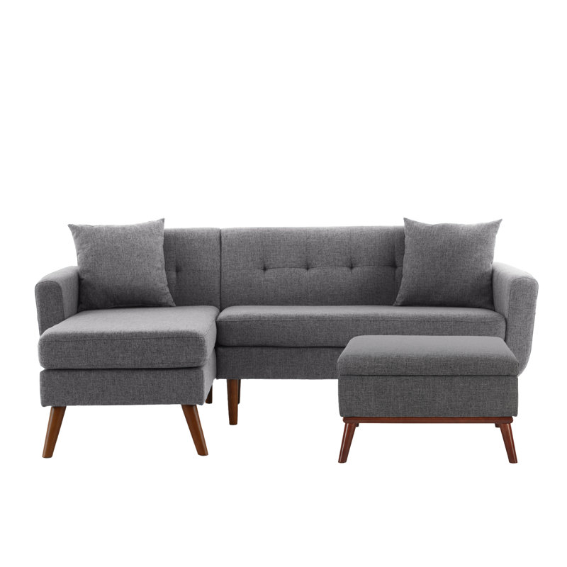  Ensemble de canapé modulaire avec méridienne de 80 po de large avec repose-pieds capitonné, Lin gris