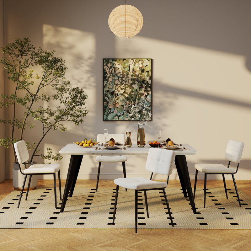 Corsi Adalia 5 Pieces Dining Table Set  63" Rectangular Dining Table with 4 Armless Chairs Space-Saving Design for Modern Dining Rooms