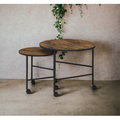 2 Piece Nesting Table Set with Caster-Wheels, Modern Design for Versatile Use and Easy Mobility in Any Living Space