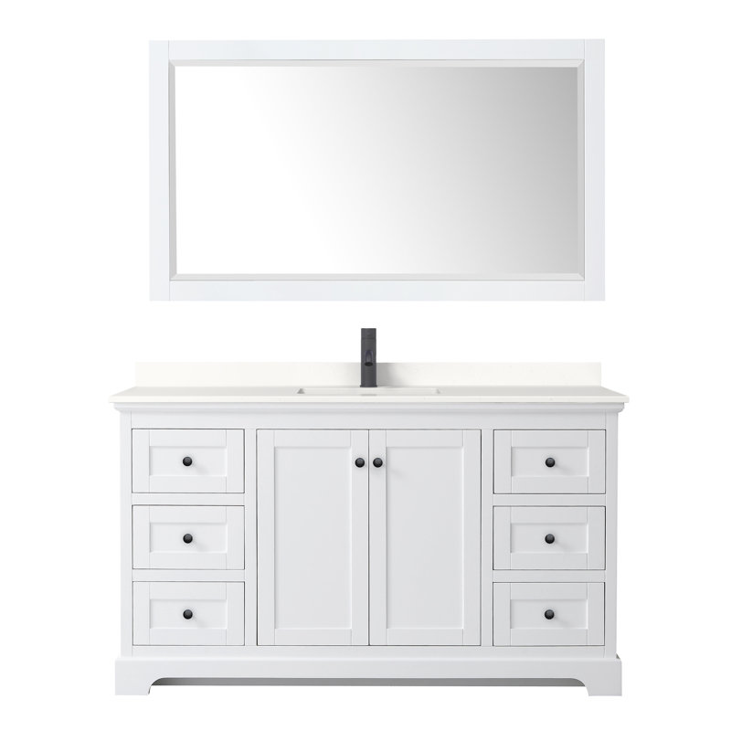 Avery Single Bathroom Vanity with Top, White, Matte Black, White Quartz