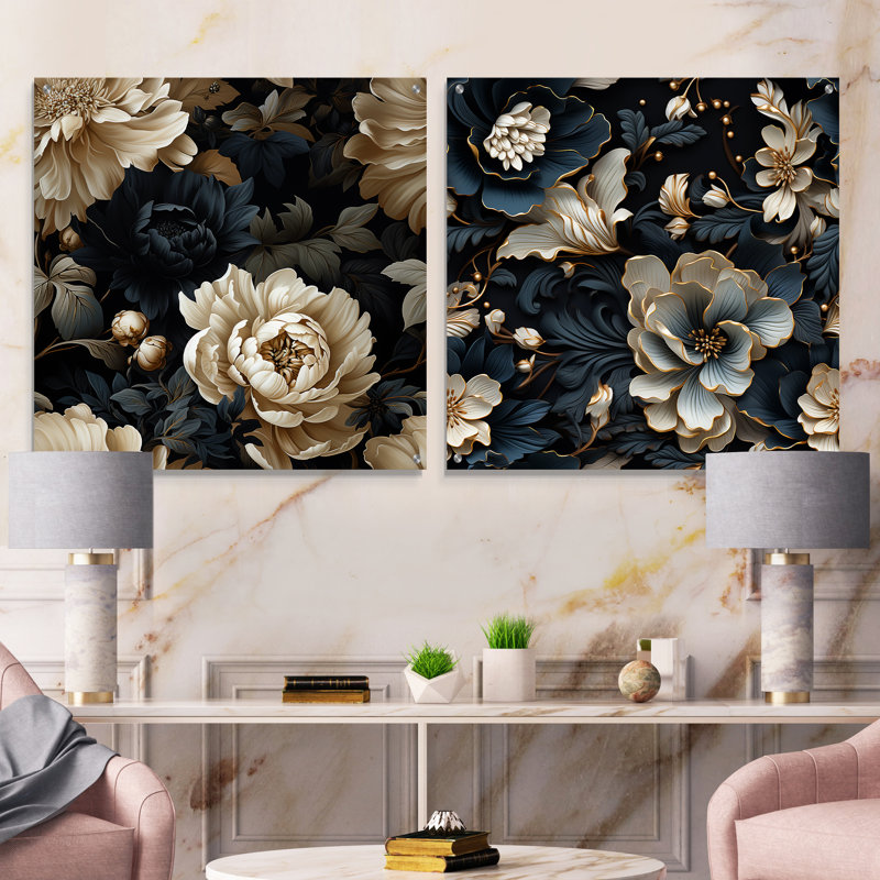Ilyana - Ensemble de 2 art mural en verre acrylique, H 36 po x l 73 po