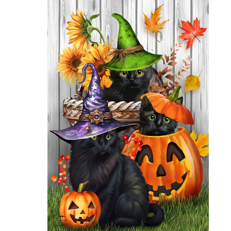 Drapeau d'Halloween pour chatons et valets, Halloween orange/noir/vert