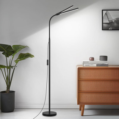 Lampe sur pied à DEL, lampe de lecture brillante 18W / 2000LM pour bureau avec double tête, lumière réglable moderne à col-de-cygne réglable pour l'artisanat d'extension des cils, lampes sur pied pour le salon