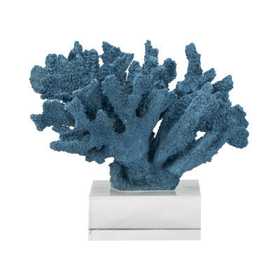 Davy Expansive Faux Coral Accent, Clear Glass, Rich Blue Polyresin 10 Inch