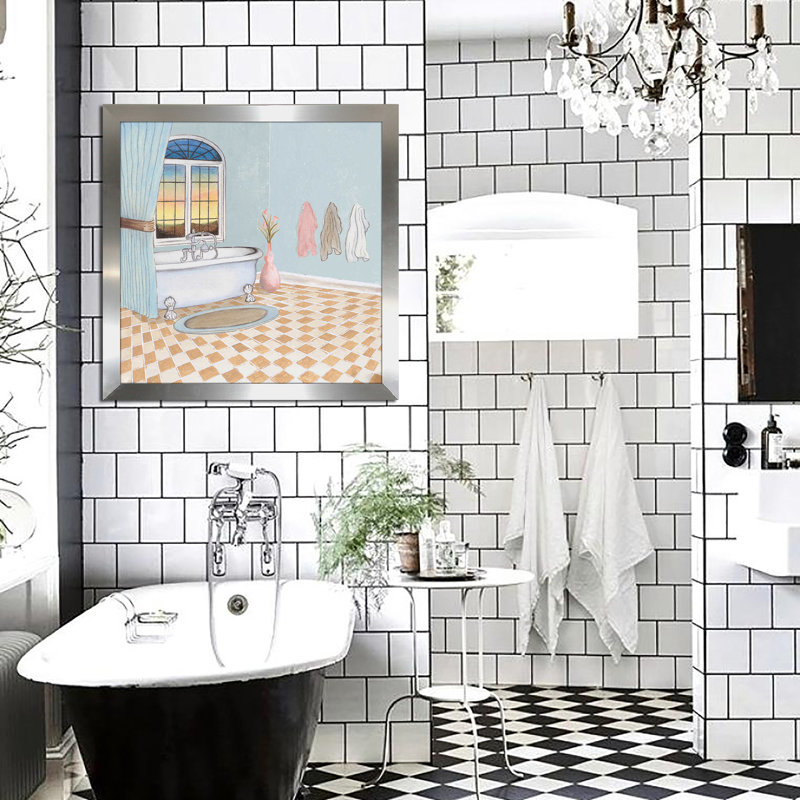 «Pastel Bath I», impression, H 25,5 po x l 25,5 po x P 1 po, Encadrement argenté