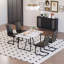 Ensemble de salle à manger 5 pièces de style campagne industrielle: table rectangulaire blanche en MDF de 55 po et 4 chaises sans accoudoirs en polyuréthane, pieds en métal noir-10726397