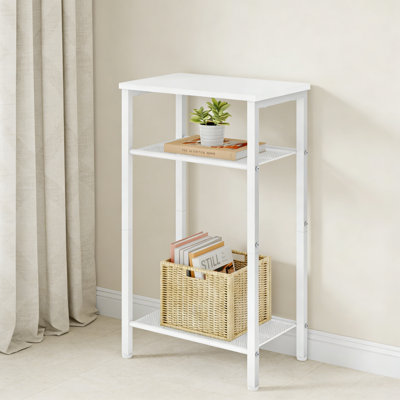 2-Set 3 Tier End Table, Telephone Table Set Of 2, Tall Side Table With Storage, Small Nightstand For Small Spaces, Metal Frame, White