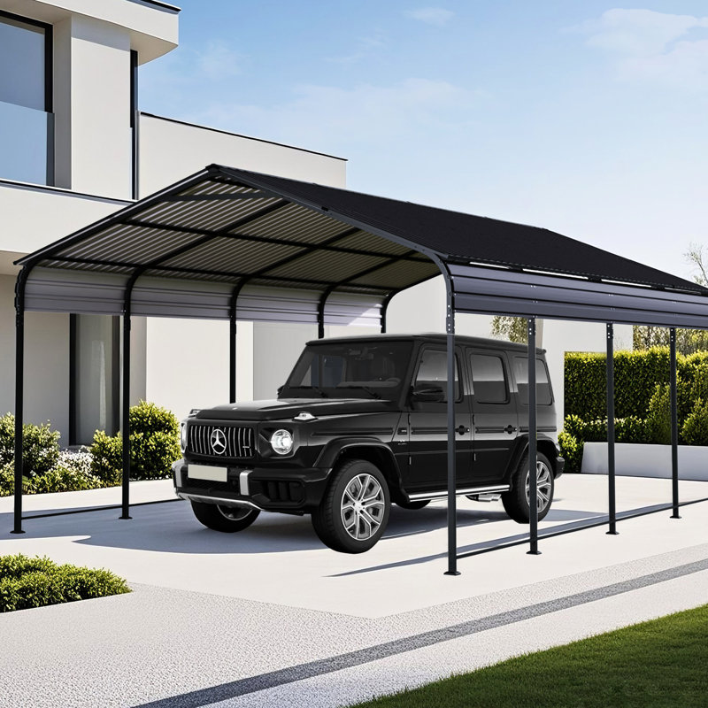 Abri d'auto tout en métal 12 x 20 pi avec toit de tuiles verticales, bon drainage pour bateaux et salons extérieurs