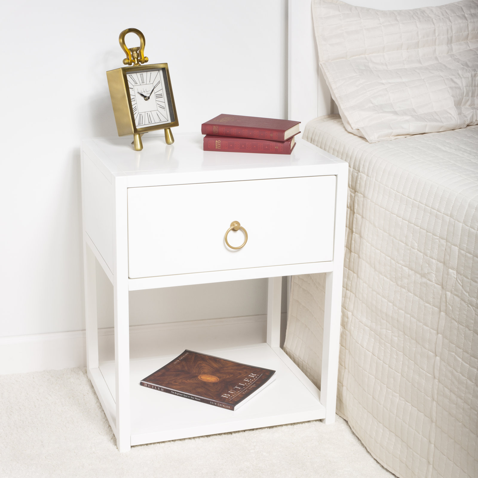 Elin 1-Drawer Acacia Nightstand, White