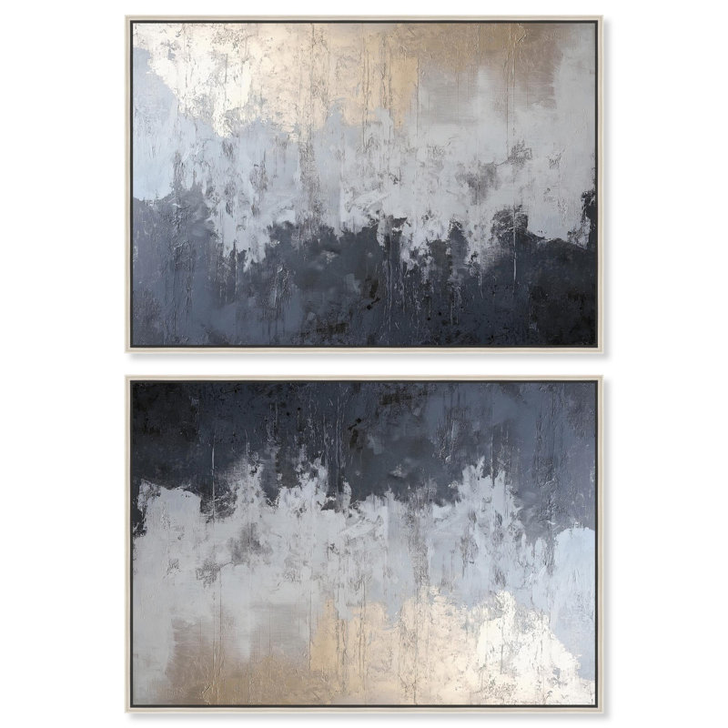 Ensemble de couches argentées, art moderne élégant sur toile par Art Remedy, H 31 po x l 46 po, Cadre argenté