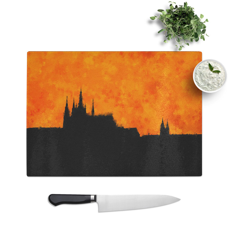 Prague Castle Painting Chopping Board, 0.4cm H x 28.5cm W x 39cm L