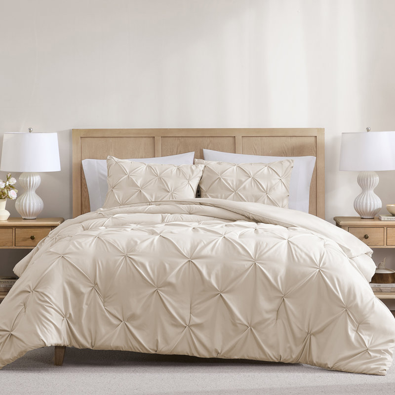 Ensemble de couette 3 pièces en microfibre à plis piqués Swift Home - Couleurs unies et motifs rayés - Toutes saisons, durable, facile d'entretien