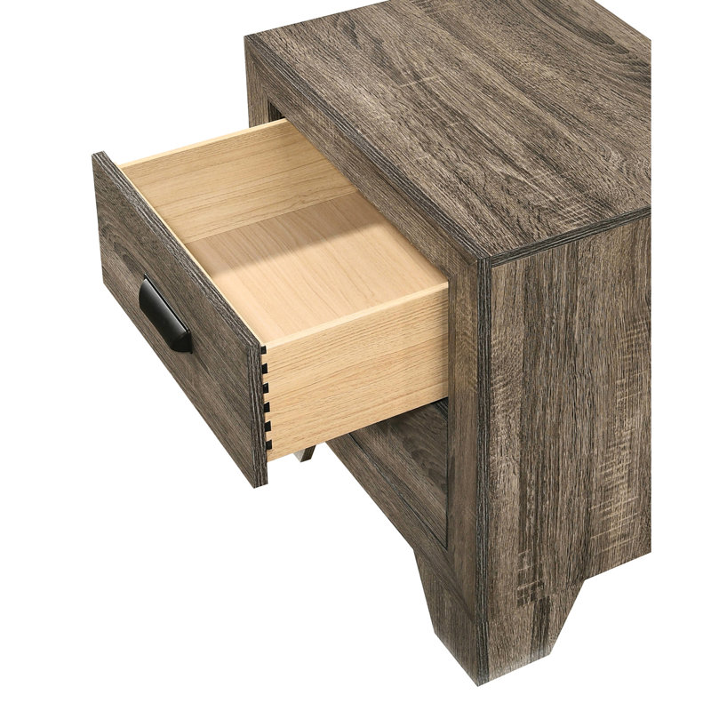 Rustic Gray Nightstand With 2 Drawers, Metal Hardware For Longevity 2 In Theme, Elements