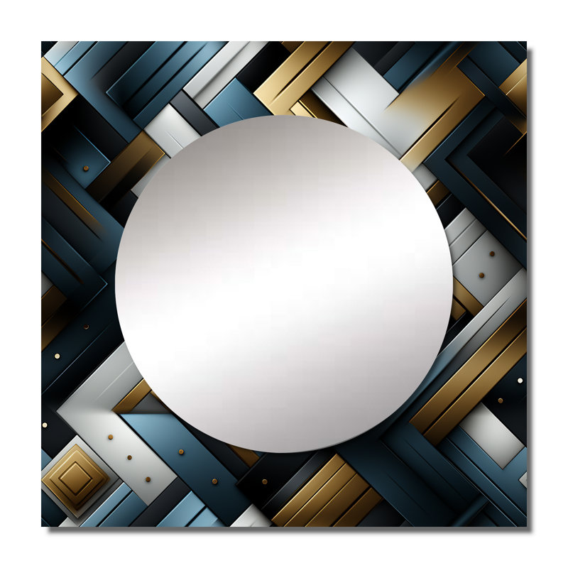 Dimensions de la mosaïque en marbre noir et doré - grand miroir carré moderne pour décoration murale, 36 po x 36 po
