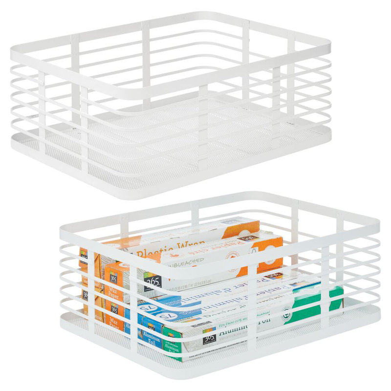 Metal Pantry Basket with Handles - Pantry Storage Baskets for Fruits and Vegetables - Set of 2, 12.8" H x 17" W x 12.6" D