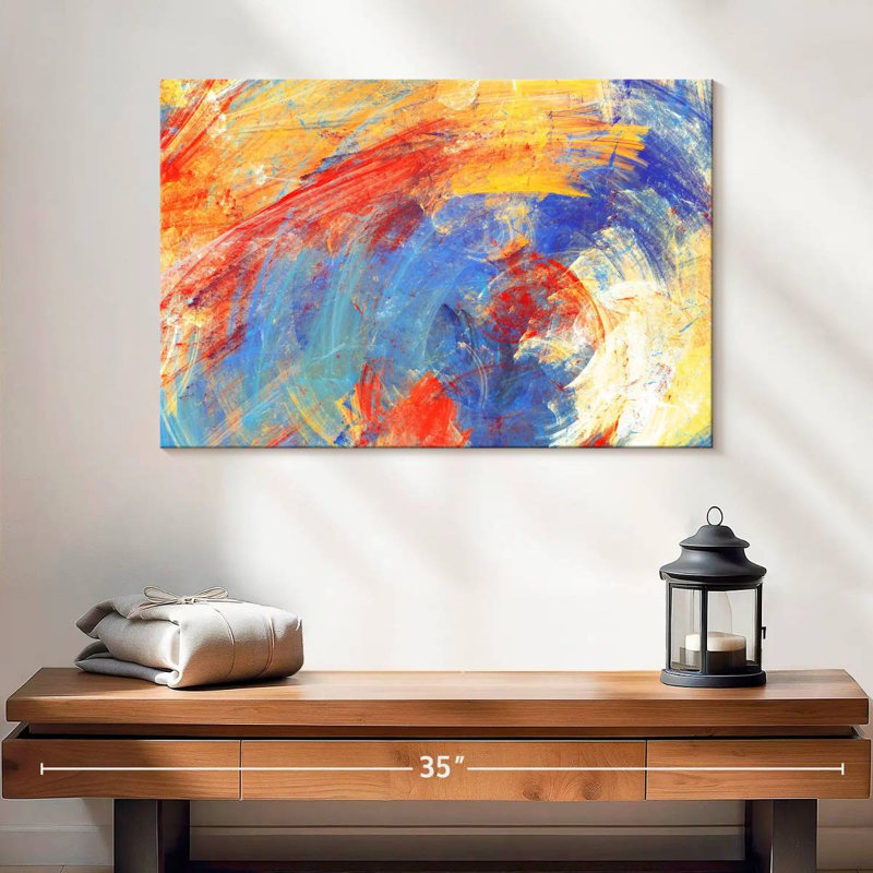 Avery rouge jaune bleu abstrait, H 16 po x l 24 po