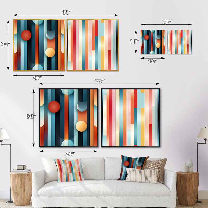 Chestertown - Ensemble de 2 collages de formes carrées abstraites, Cadre flottant noir, H 16 po x l 33 po