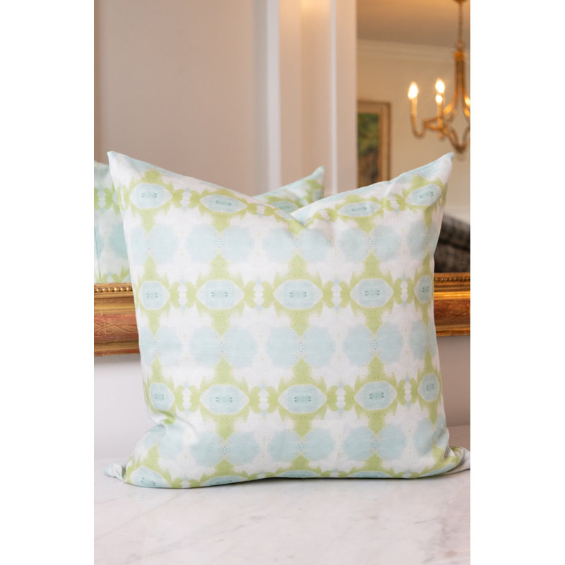 Sweet Gum Square Pillow Cover & Insert, 22"H x 22"W, Blue/Charteuse Green Abstract