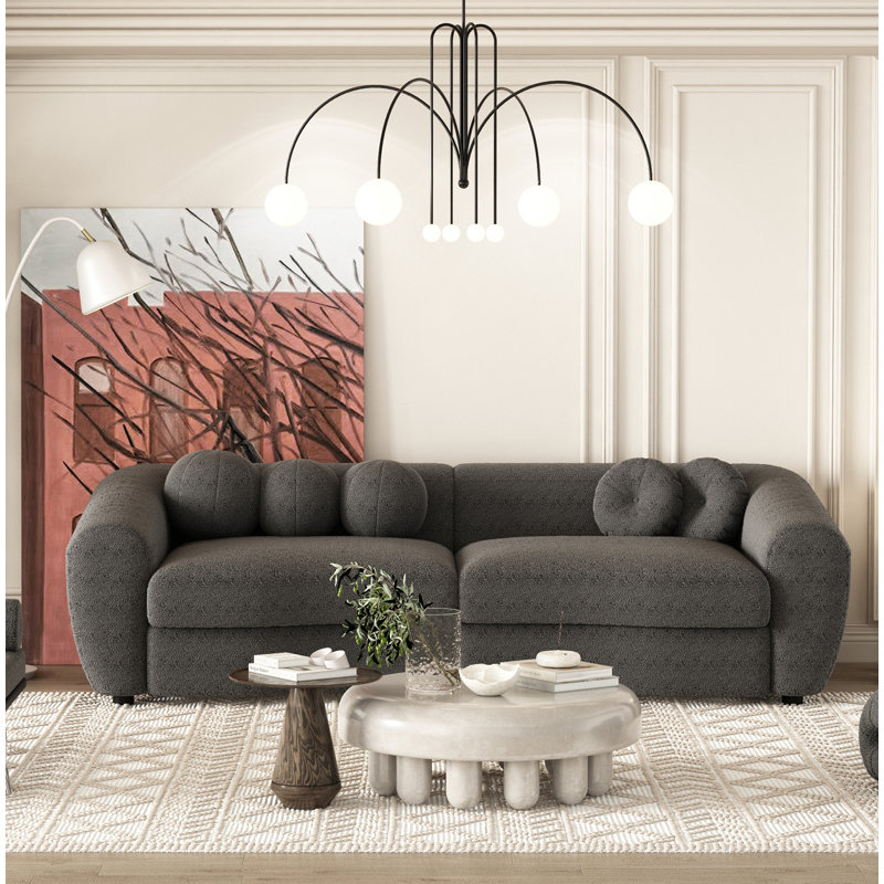 Ivy Bronx 112" Modern Curved Sofa, Back Upholstered Couch with 3 Decorative Throw Pillows, Gray 100% Polyester 