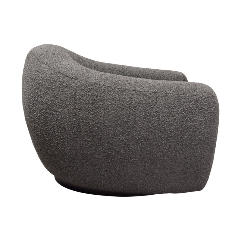 Charcoal Boucle Textured Swivel Barrel Chair