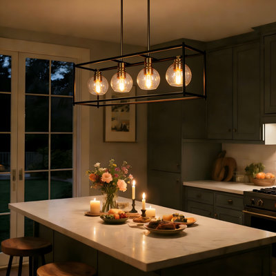 Mariello 4-Light Matte Black Farmhouse Kitchen Island Linear Pendant