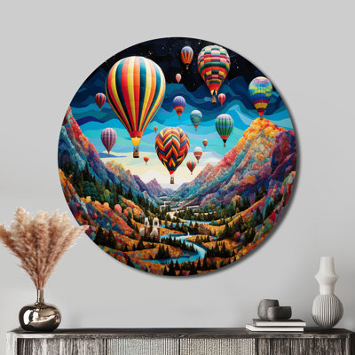 Mosaïque de ballon à air chaud bleu sarcelle - art rond en métal transport