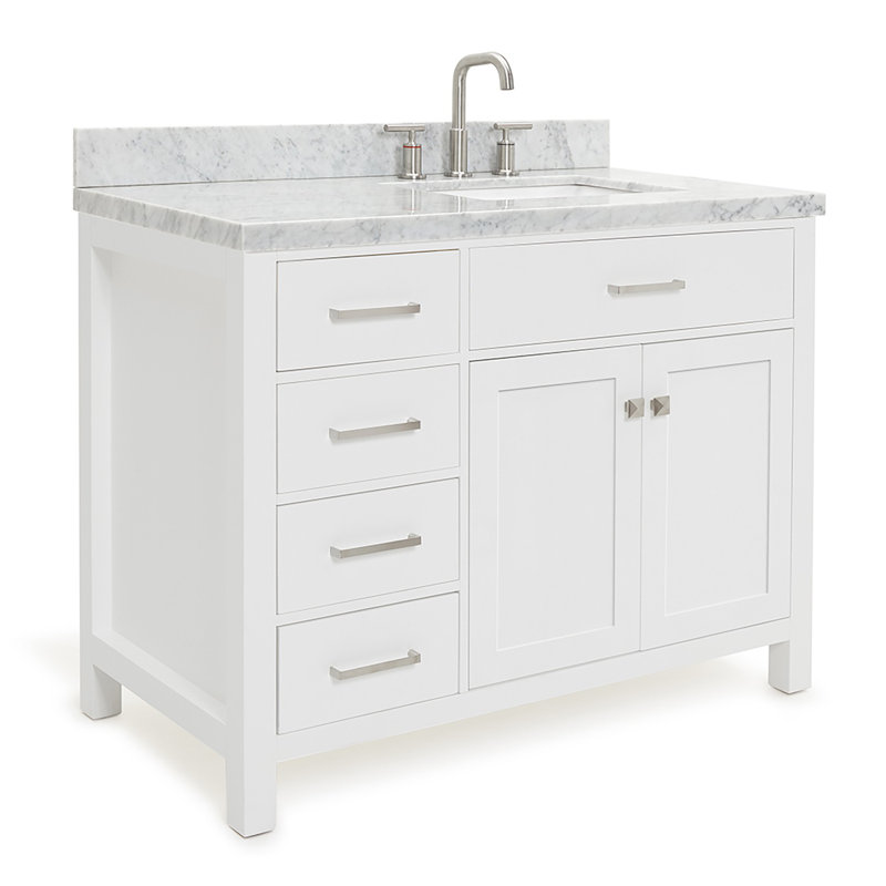 Abbate 42" Single Bathroom Vanity with Carrara White Marble Top, White