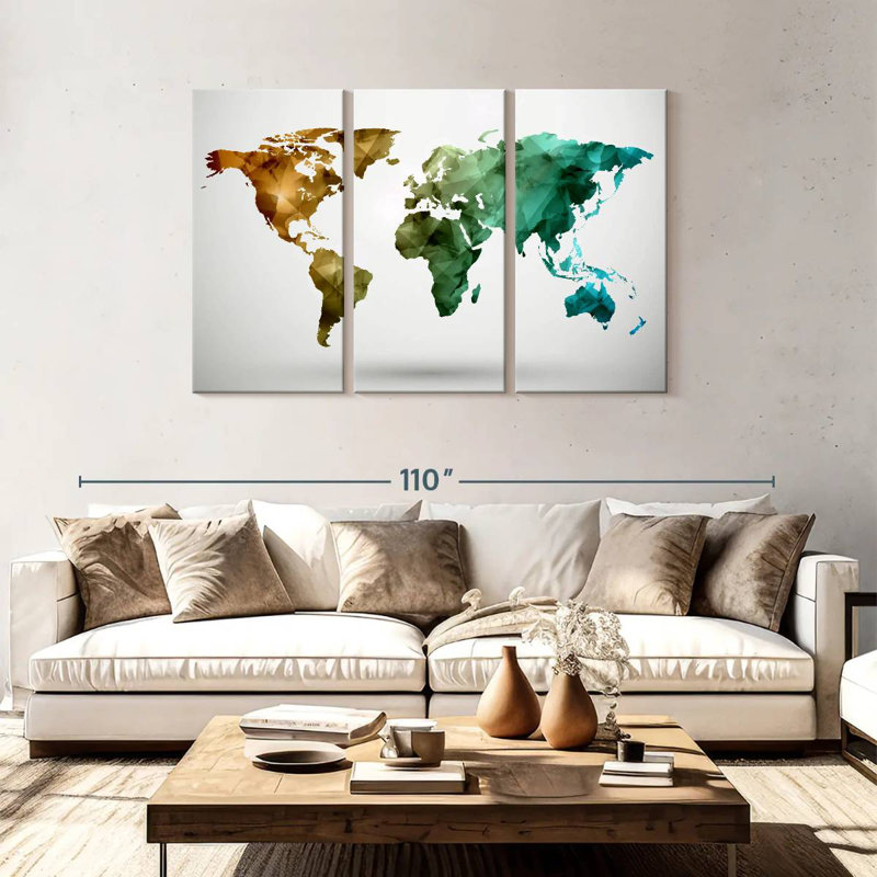 Carte du monde abstrait moderne Aliaz, H 48 po x l 74 po