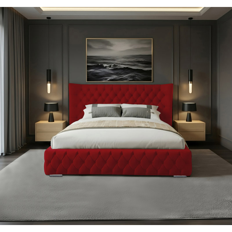 Achilleas Upholstered Bed, Red, Kingsize (5')