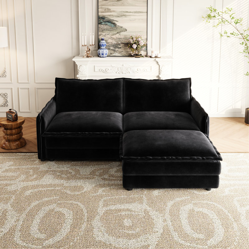 Velours côtelé avec repose-pieds Ackman, 2, H 33 po x l 75 po x P 58 po, Noir