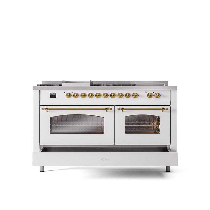 ILVE Nostalgie II 60 Dual Fuel Range, 5 Burners, Griddle, Frenchtop , Natural Gas, RAL Color/Brass