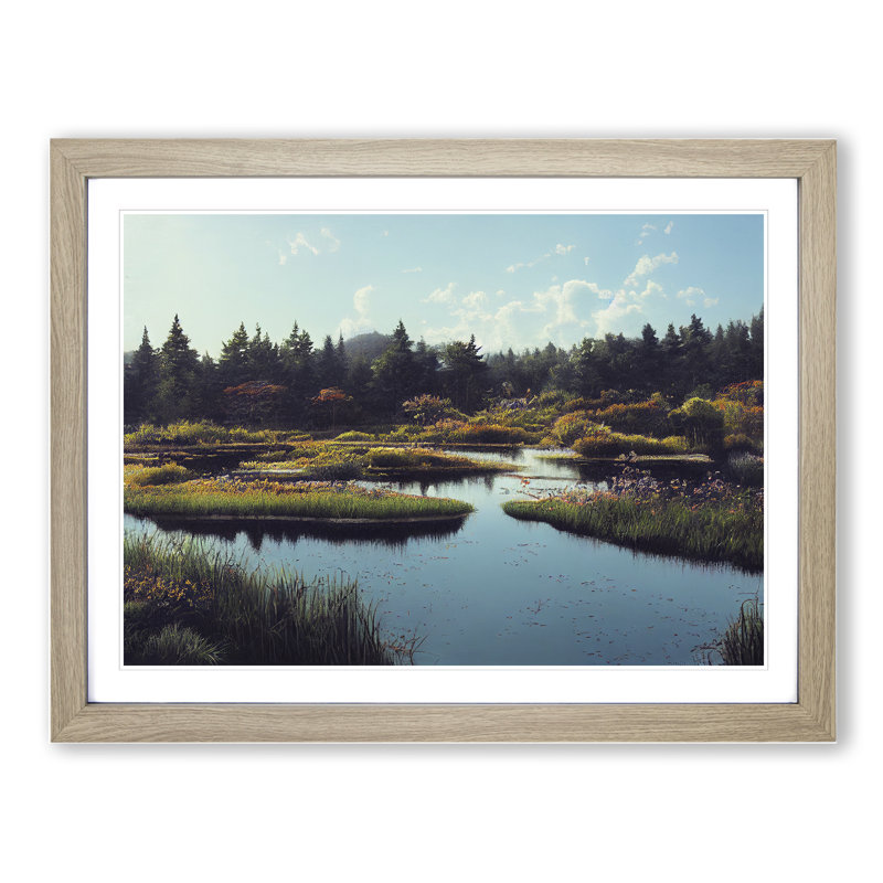 Pond In The Autumn - Single Picture Frame Print, Oak, 25cm H x 34cm W x 2cm D