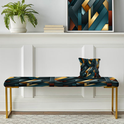 Teal Structured Chic Geometric Melody - Geometric Upholstered Gold Bench