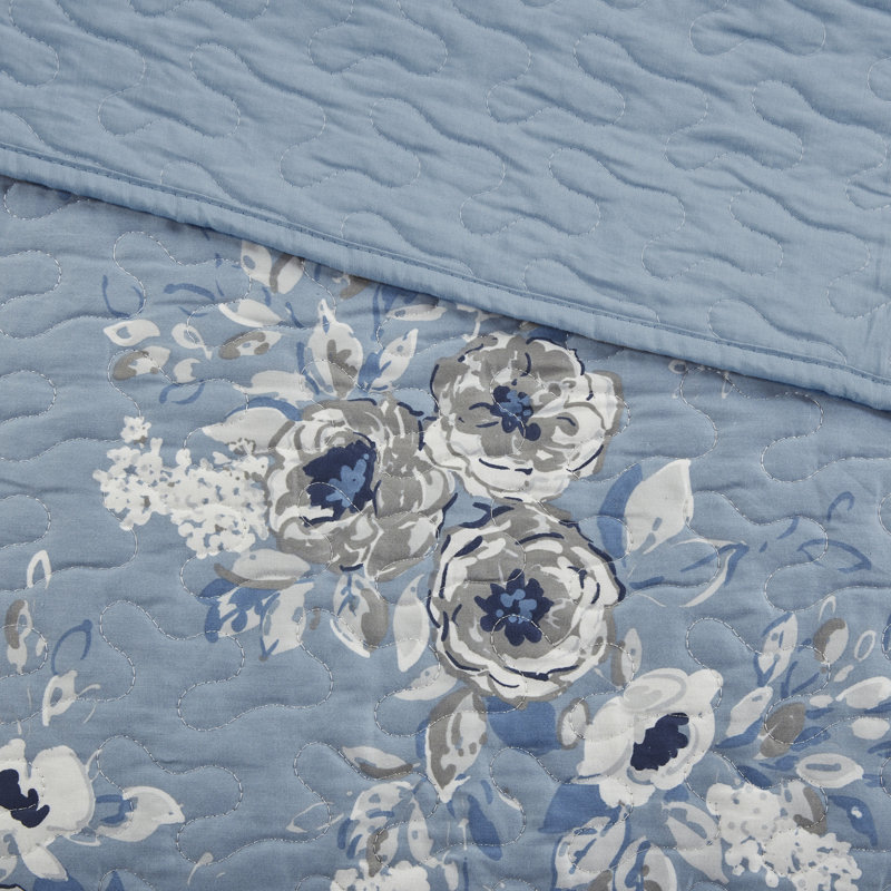 Boho-Chic Blue Cotton Reversible Quilt Set with Pillows