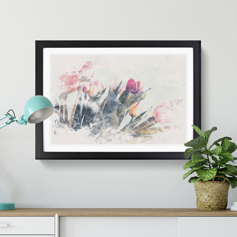 Bunch of Pink Tulips - Picture Frame Graphic Art Print, 62cm H x 87cm W x 2cm D, Black Framed