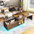 57"-89" Large Lift Top Coffee Table, 90°/180° Rotation Coffee Tables with Power Outlet & LED Lights, Farmhouse L-Shaped Extendable Coffee Table with Hidden Storage Compartment for Living Room-1551189137