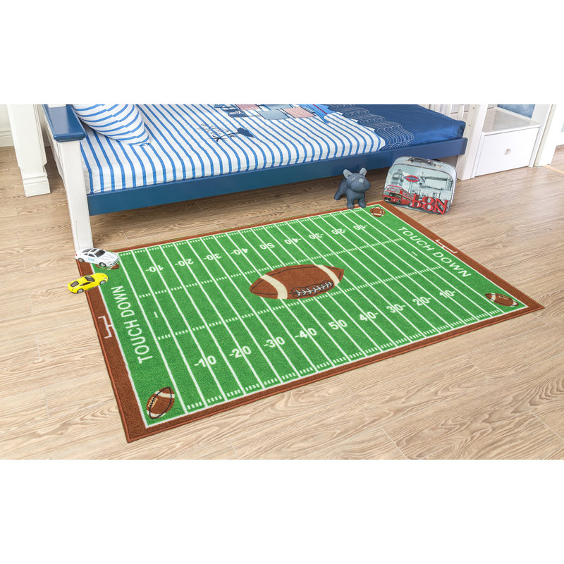 Furnish My Place Nicole 700 Corner Football Play Area Rug for Kids Playroom | Bathroom & Kindergarten Classroom | Corner Football Field Ground | Green