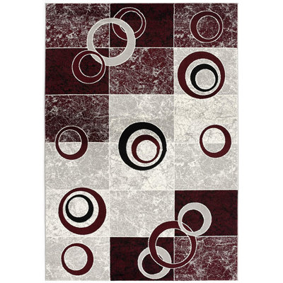 Tapis rouge à motif abstrait Dhurrie 2 pi x 4 pi